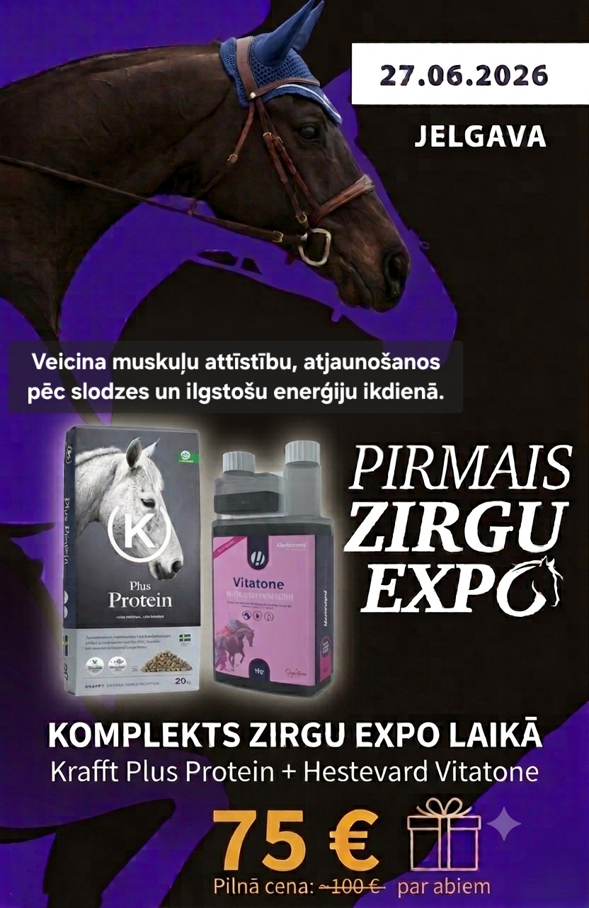 ZIRGU EXPO ĪPAŠAIS PIEDĀVĀJUMS: Krafft Plus Protein (20kg) + Hestevard Vitatone (1litrs)